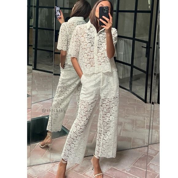Zara LACE DETAIL CROPPED PANTS - Picture 2 of 9